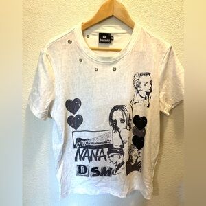 Donsmoke x Nana Graphic Tee | White | Snap Button Detail | Size S